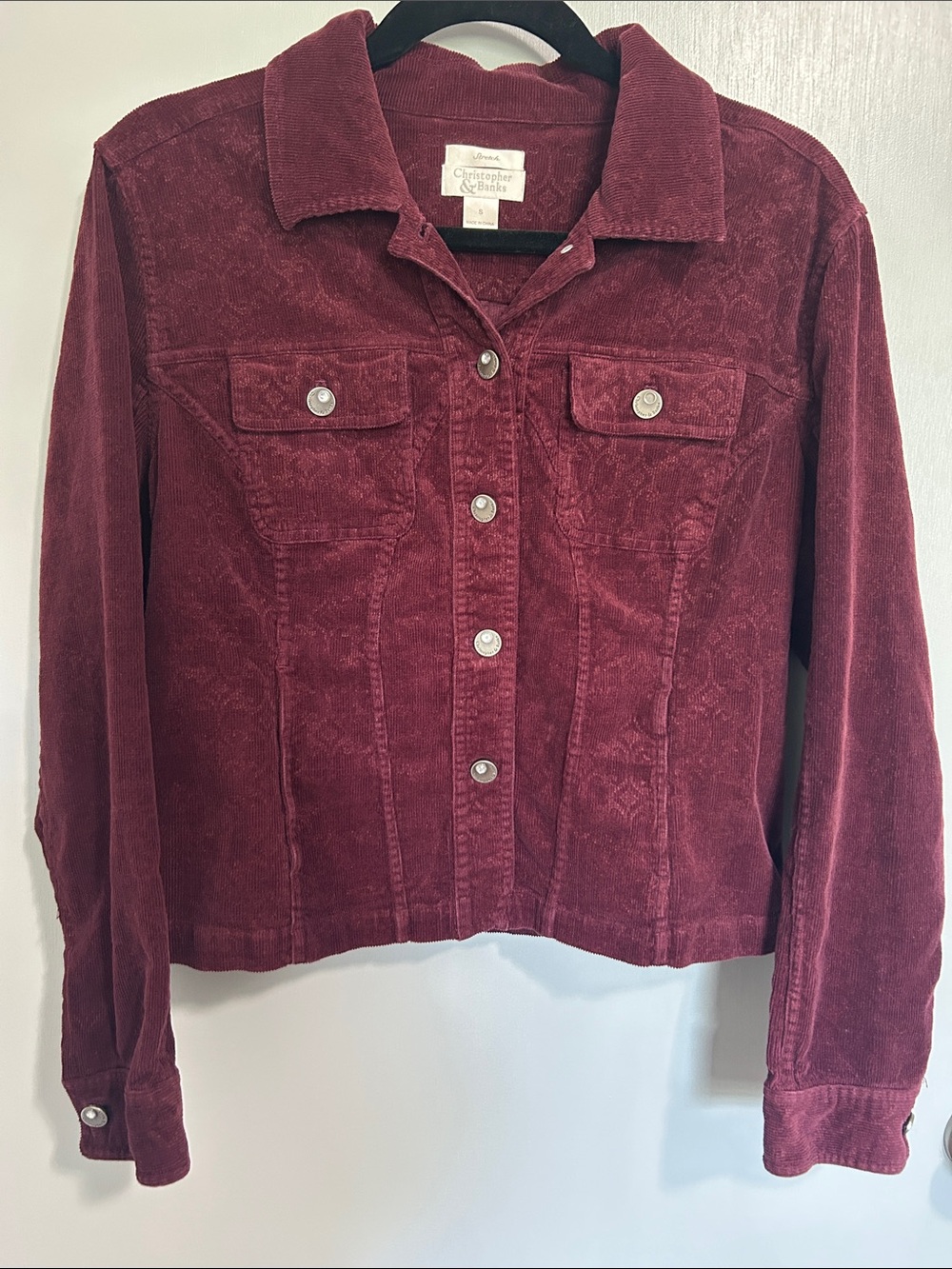 Christopher & Banks Burgundy Corduroy Button-Up Jacket Shacket Fall Layering